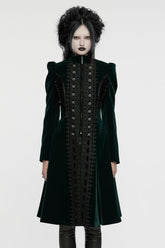 Black/Green Long Puff Sleeves Floral Embroidery Women's Gothic Coat